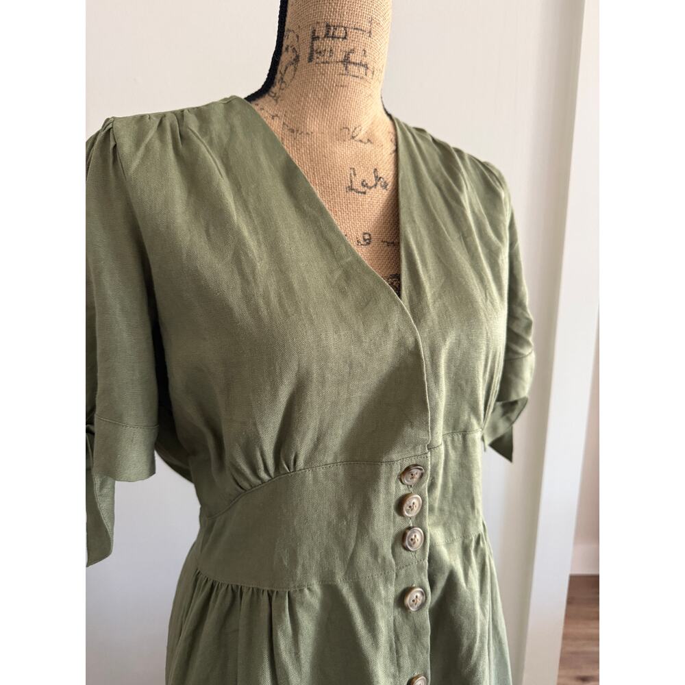 Buffalo by David Bitton Mariposa V Neck Button Front Dress Oil Green Size M NWT - Picture 4 of 8